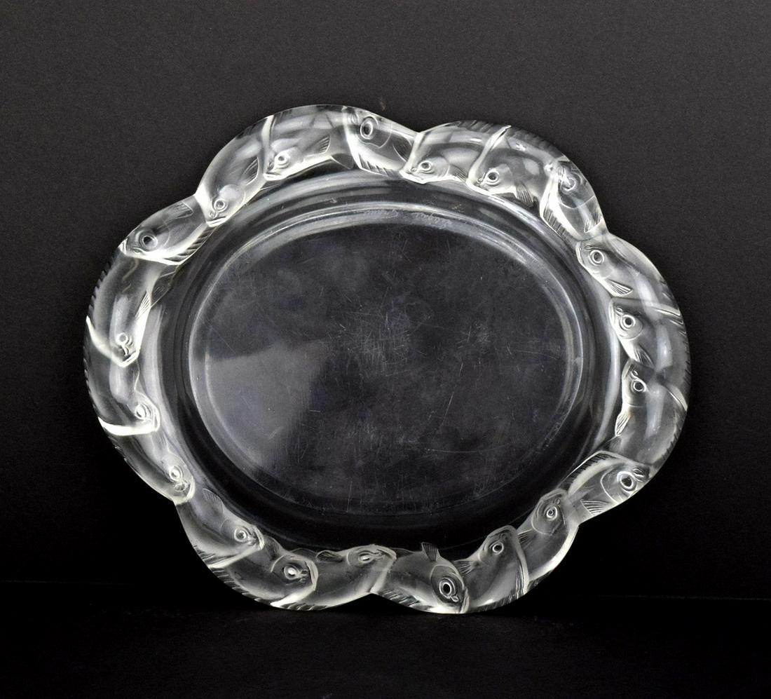 LALIQUE CRYSTAL OVAL PLATE WITH FISH DESIGN BORDER (1 of 6)