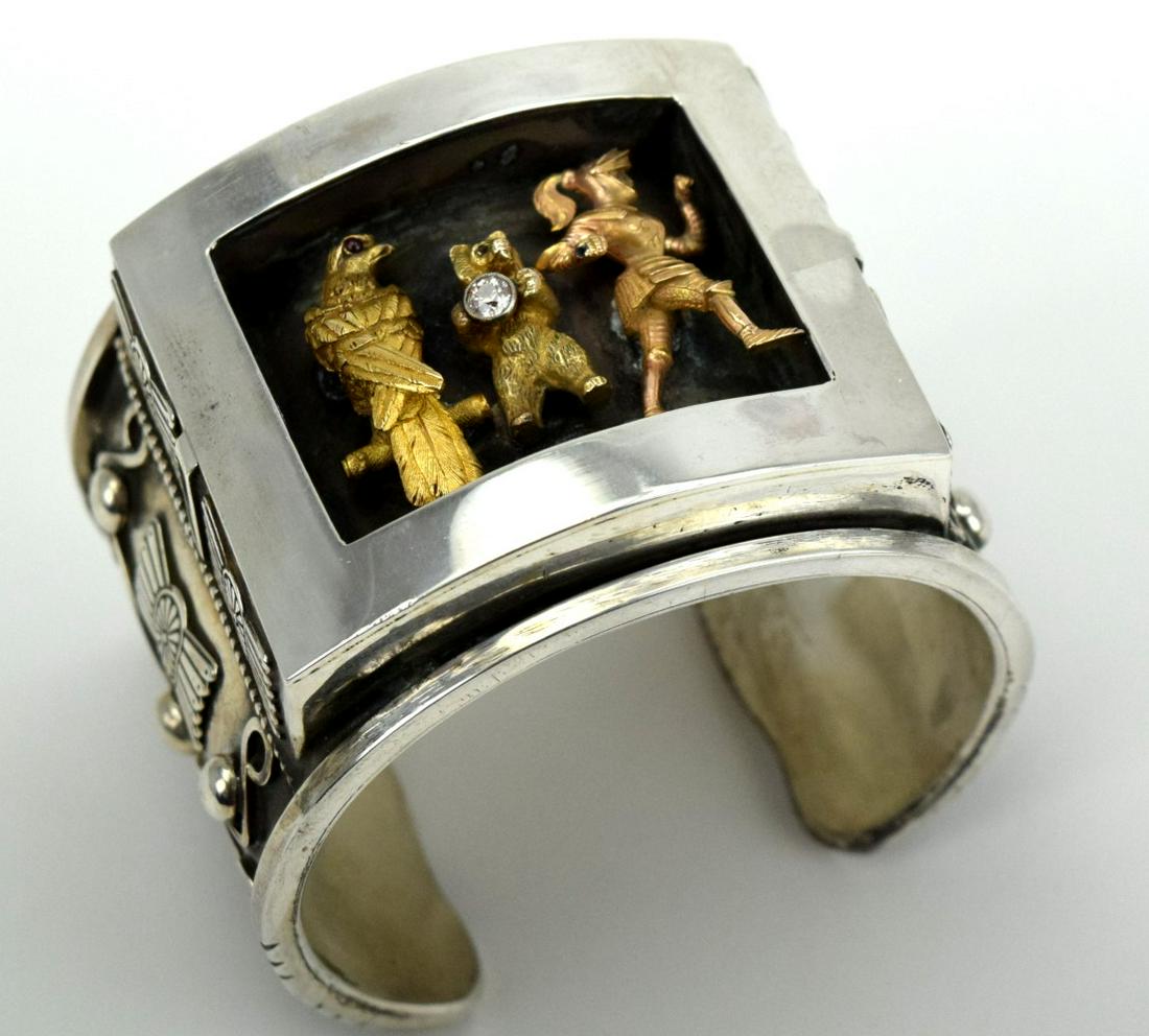Native American Navajo Silver gold Diamond Cuff (1 of 9)