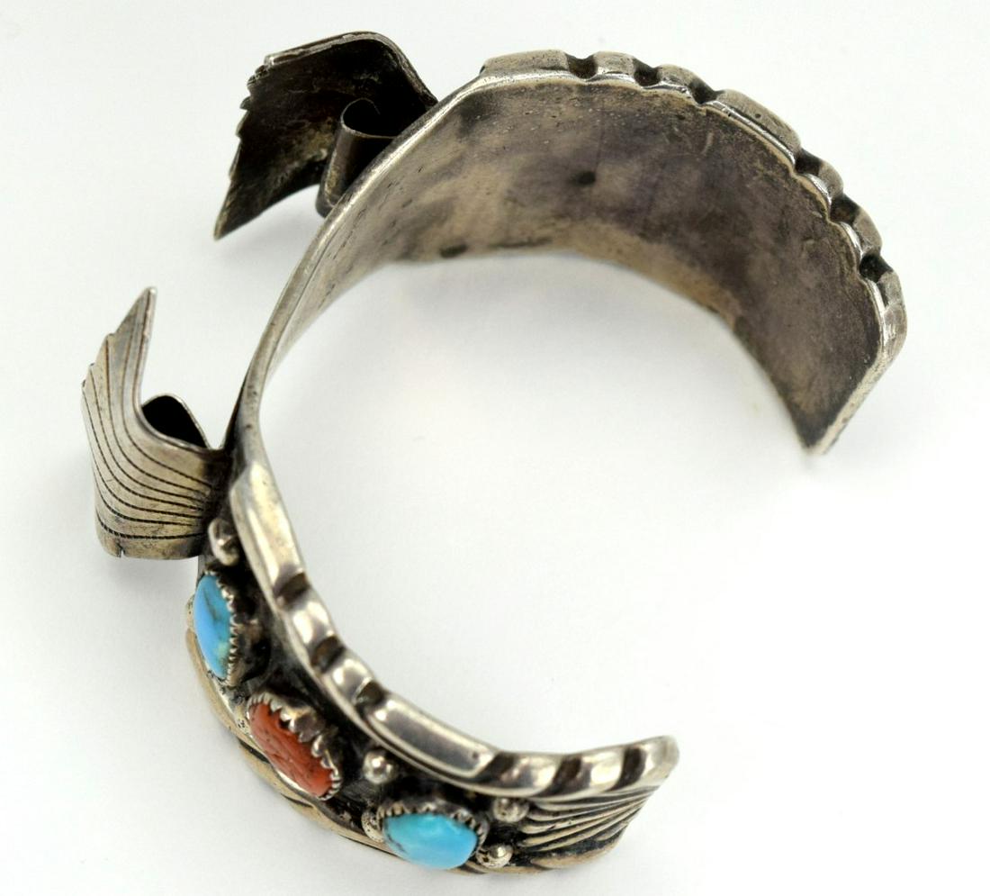 Old Pawn Native American Navajo Silver Coral Cuff (1 of 5)