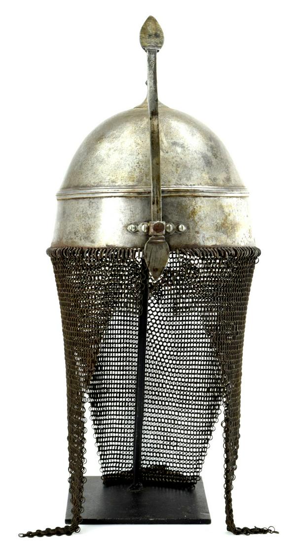 Large Antique Islamic Warrior's Battle Helmet with: Large Antique Islamic Warrior's Battle Helmet with Chain Mail ~ Probably Turkish or Arabic ~ Circa 18th-19th C. ~~~~~~ DEAR BIDDERS, Please View More Detailed Close-Up Images by visiting our website -