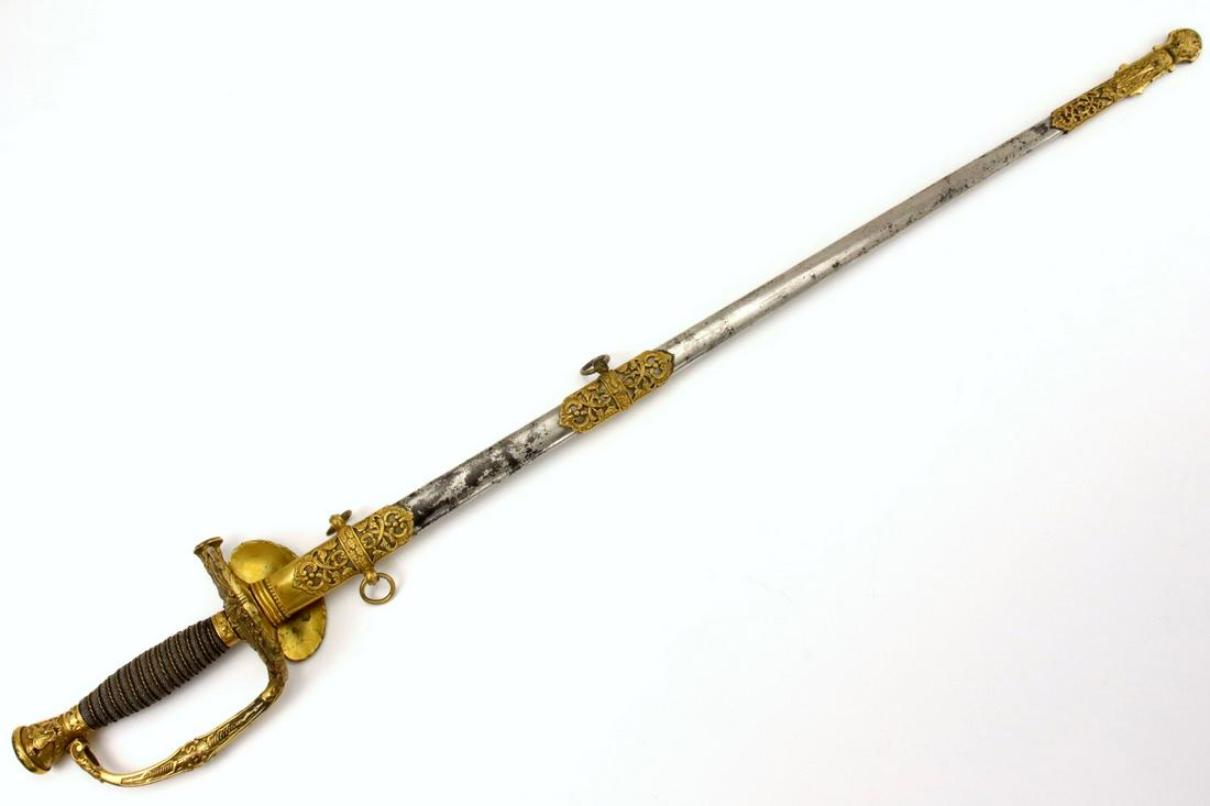 High Quality M-1860 US Field & Staff Officer's Sword ~: High Quality M-1860 US Field & Staff Officer's Sword ~ Deeply Chiseled Gilt Mounts, Shark Skin Grip & Engraved Blade. Total length (inside scabbard if present) : 37 ", Blade length :28 3/4". ~~~~~~ DE