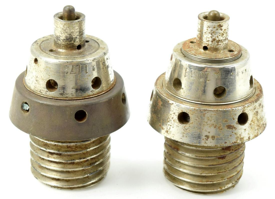 PAIR JAPANESE WWII KNEE MORTAR FUZE INERTS: Great pair original WW2 Japanese "Knee" mortar fuze inerts.WWII JAPANESE Type 88 Small Artillery Fuze Made for 50mm "Knee" Mortar RoundType 88 Small Instantaneous Fuze. This fuze is made specifically 