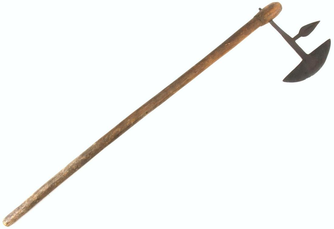 Antique African Tribal Warrior's Fighting Club Axe: Antique African Tribal Warrior's Fighting Club Axe Hatchet. Total length (inside scabbard if present) : 31 1/4", Blade length :6 1/2". ~~~~~~ DEAR BIDDERS, Please View More Detailed Close-Up Images by
