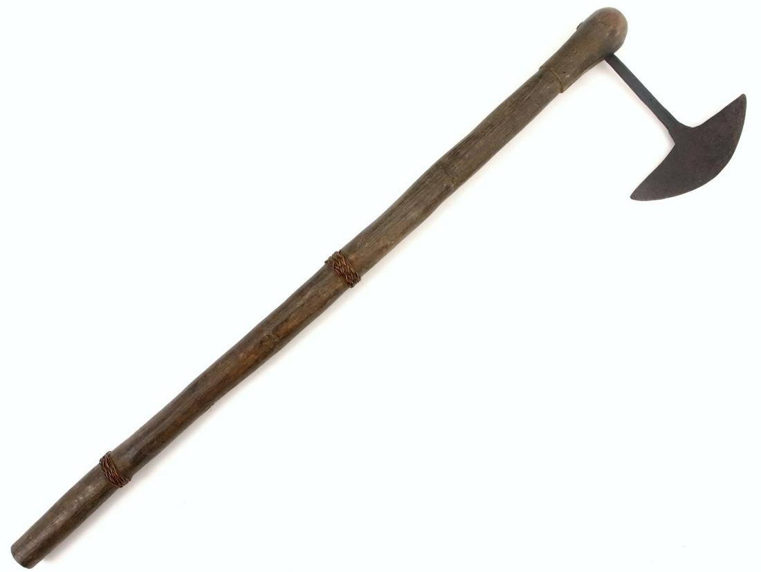 Antique African Tribal Warrior's Fighting Club Axe: Antique African Tribal Warrior's Fighting Club Axe Hatchet. Total length (inside scabbard if present) : 23 3/4", Blade length :5". ~~~~~~ DEAR BIDDERS, Please View More Detailed Close-Up Images by vis