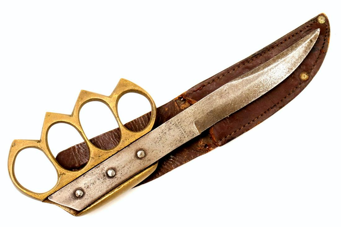 Rare WW II English Special Forces BC-41 Knuckle Duster: Rare WW II English Special Forces BC-41 Knuckle Duster Breast Knuckles Fighting Knife Dagger by T. Ellin & Co. Sheffield in Original Scabbard. The BC-41 was a combined knuckleduster and dagger weapon 