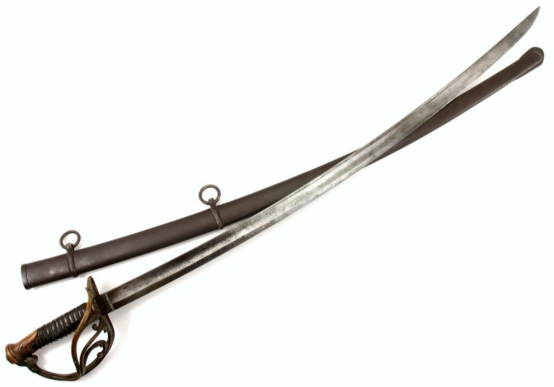 Scarce American Civil War Cavalry Officer's Battle: Scarce American Civil War Cavalry Officer's Battle Sword by BM (Bleakman) ~ Possibly Confederate. Total length (inside scabbard if present) : 40 1/4", Blade length : 34 3/4". ~~ DEAR BIDDERS, Please V