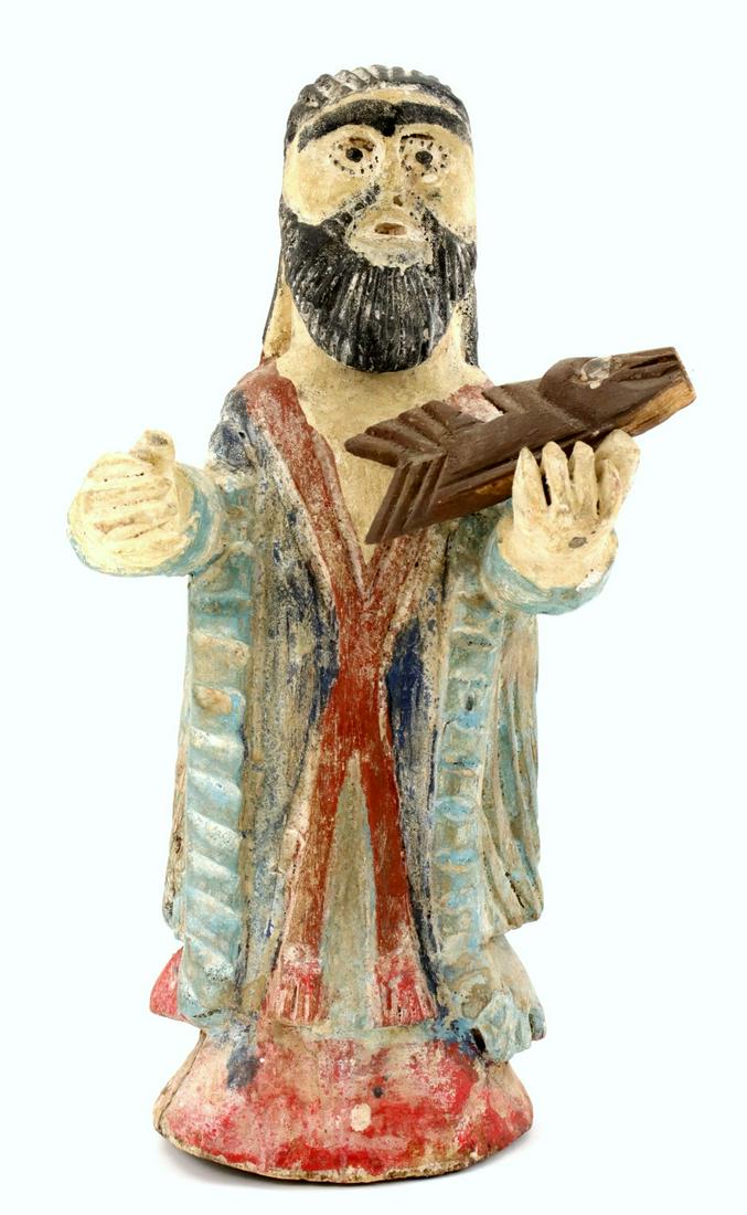 Antique Folk Art Wood Carved Saint With Fish (1 of 8)