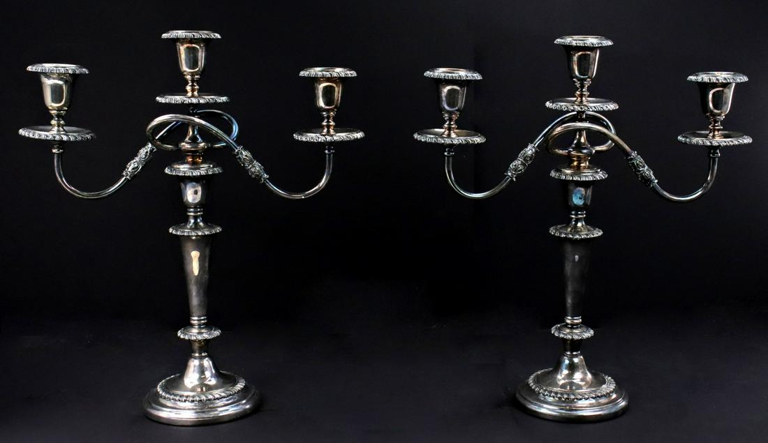 Pair Three Light Silver Candelabra (1 of 15)
