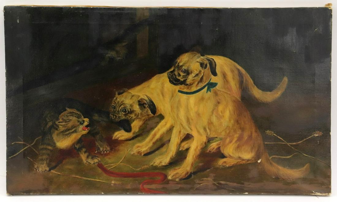 Antique American Folk Art Oil On Canvas Painting (1 of 4)