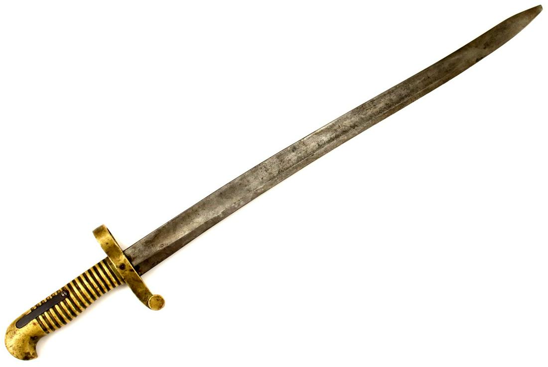 US Civil War Collins Hartford Bayonet: US Civil War Collins Hartford Bayonet. Correct Bore for Henry Riffle. Stud will not fit for this slot. Same as M1862 Remington Zouave , but without short guide key. Total length (inside scabbard if pr