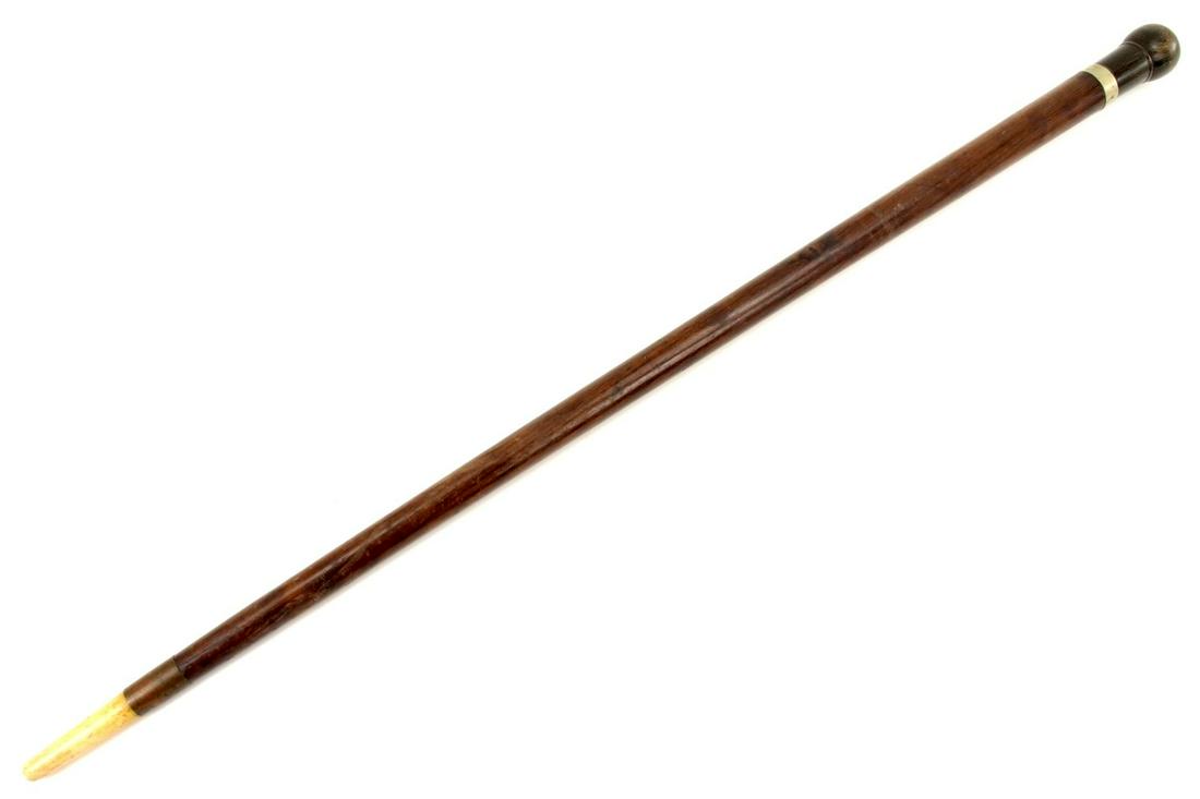 Antique Gentleman's Walking Cane ~ Turns into a: Antique Gentleman's Walking Cane ~ Turns into a Billiard Cue Stick ~ Nice Horn Grip & Bone Mounts ~ Personalized Silver Band. Total length 32 1/2". ~~ DEAR BIDDERS, Please View More Detailed Close-Up 