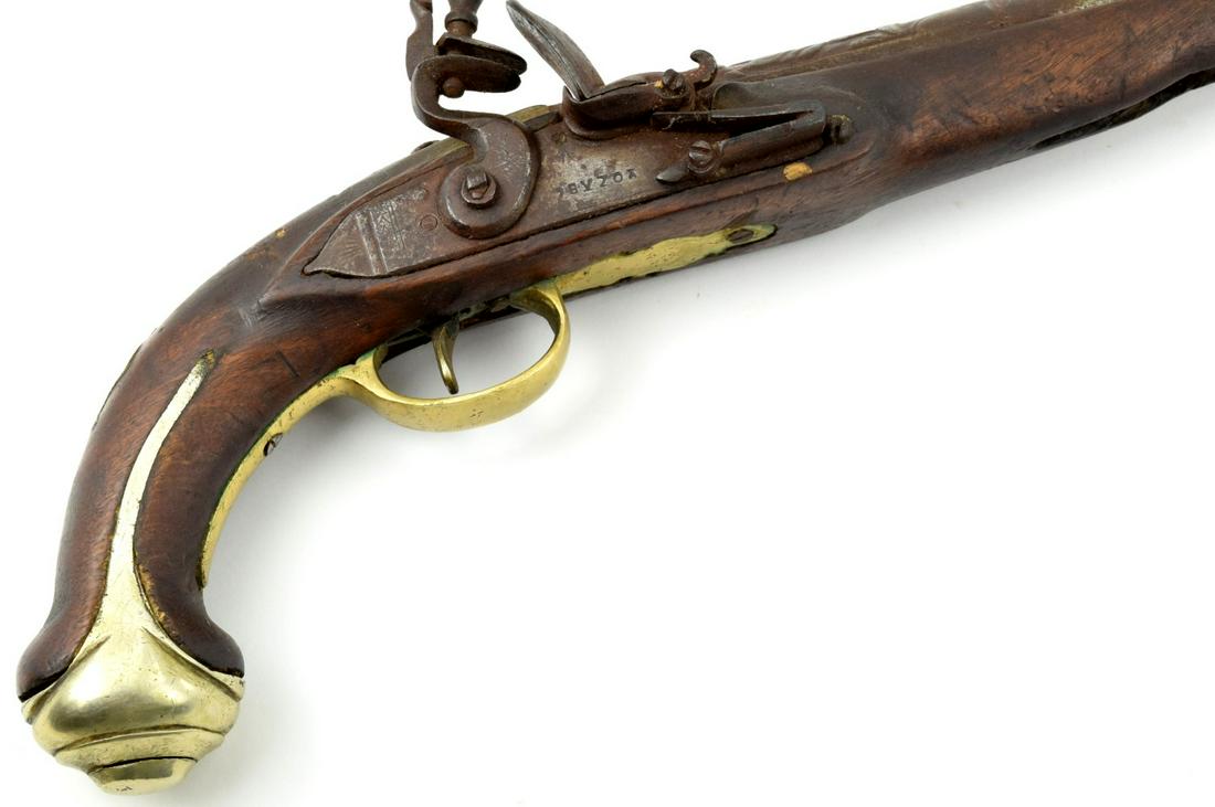 Middle Eastern Islamic Flintlock Pistol ~ Probably: Middle Eastern Islamic Flintlock Pistol ~ Probably Ottoman Turkish ~ Nice Chiselled Barrel with War Trophies ~ Maker Marked Lock ~ Circa 18th-19th C. SIZE 16 3/4" long. ~~~~~~ DEAR BIDDERS, Please Vie