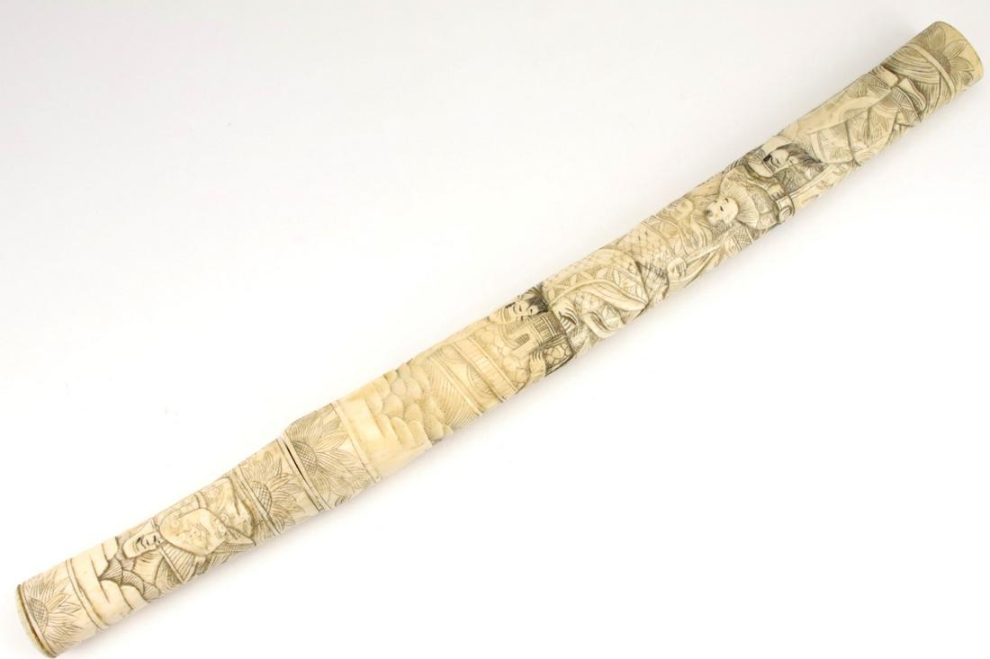 MeiJi era Japanese Tanto Dagger in Carved Ox Bone: MeiJi era Japanese Tanto Dagger in Carved Ox Bone Mounts ~ Strong Early Blade with Nice Hamon Temper Line. Total Length (inside scabbard if present) : 18" Blade Length (Nagasa) : 11 1/2". NO INTERNATI