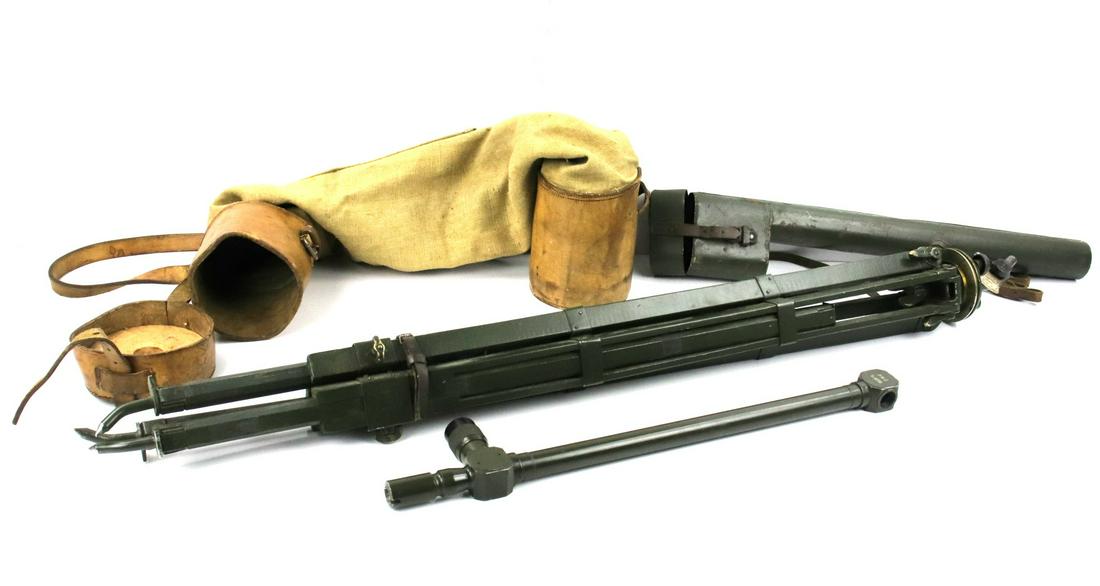 WWII Romanian I.O.R. Bucuresti Trench Periscope & Tripod: This green-painted aluminum periscope features clear excellent optics complete with rangefinded measurements. The side is marked with the ''I.O.R. / Bucuresti'' logo over ''5x8/500''. Scope and tripod