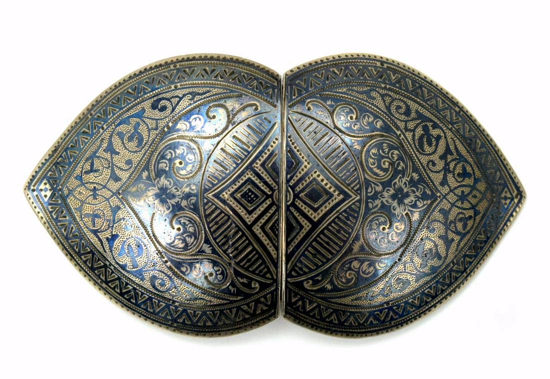 Fine Imperial Russian Caucasian Gilt Niello Silver Belt Buckle ~ Hallmarked & with Islamic (1 of 6)