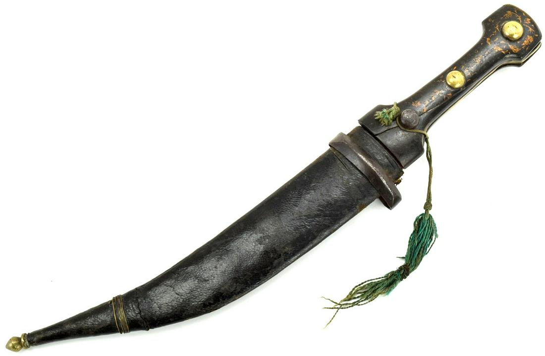 Rare 19th C. Russian Caucasian BEBUT ~ Curved KINJAL Dagger ~ Hand Painted Grip ~ Maker Marked Blade (1 of 14)