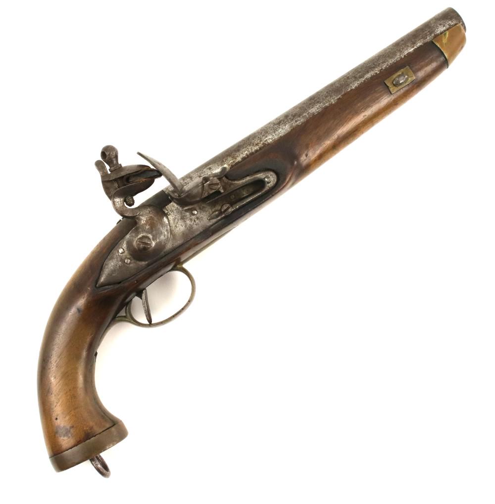 Large Belgian 19th C. Navy Flint-Lock Pistol: Large Belgian 19th C. Navy Flint-Lock Pistol. Very good condition for the age. Total length:15 1/2". ~~ DEAR BIDDERS, Please View More Detailed Close-Up Images by visiting our website - Sofedesignauct