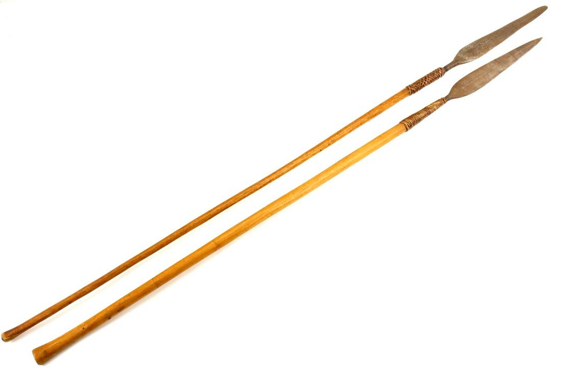 Lot of 2 Antique South East Asian Indonesian or Philippine Tribal Spears with Bamboo Shafts. (1 of 11)