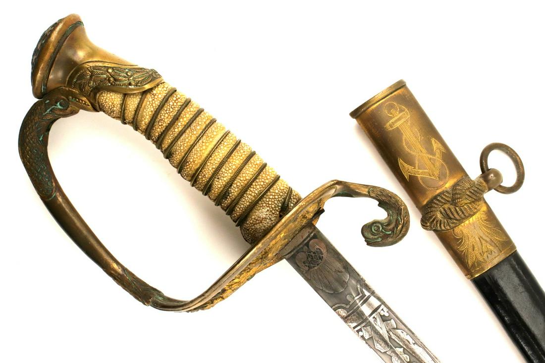 Rare WW I period US Navy ''United States Naval Reserve Force'' Officer's Sword ~ Blade Etched (1 of 20)