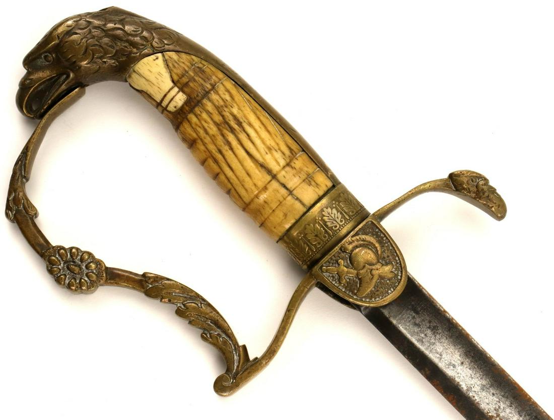 Pre American Civil War US Infantry Officer's Eagle Head Sword with Carved Bone Grip and Etched: Pre American Civil War US Infantry Officer's Eagle Head Sword with Carved Bone Grip and Etched Blade. Total length (inside scabbard if present) : 36", Blade length : 31 1/4". ~~ DEAR BIDDERS, Please V