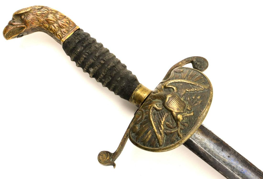 Pre American Civil War US Infantry Officer's Eagle Head Sword with Etched Blued & Gilt Blade of (1 of 13)