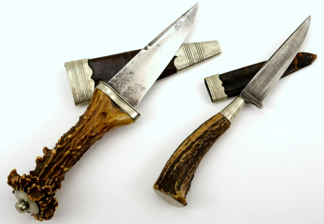 Lot of 2 Antique Scottish & German Hunting Knife Daggers with Deer Stag Grips. (1 of 10)