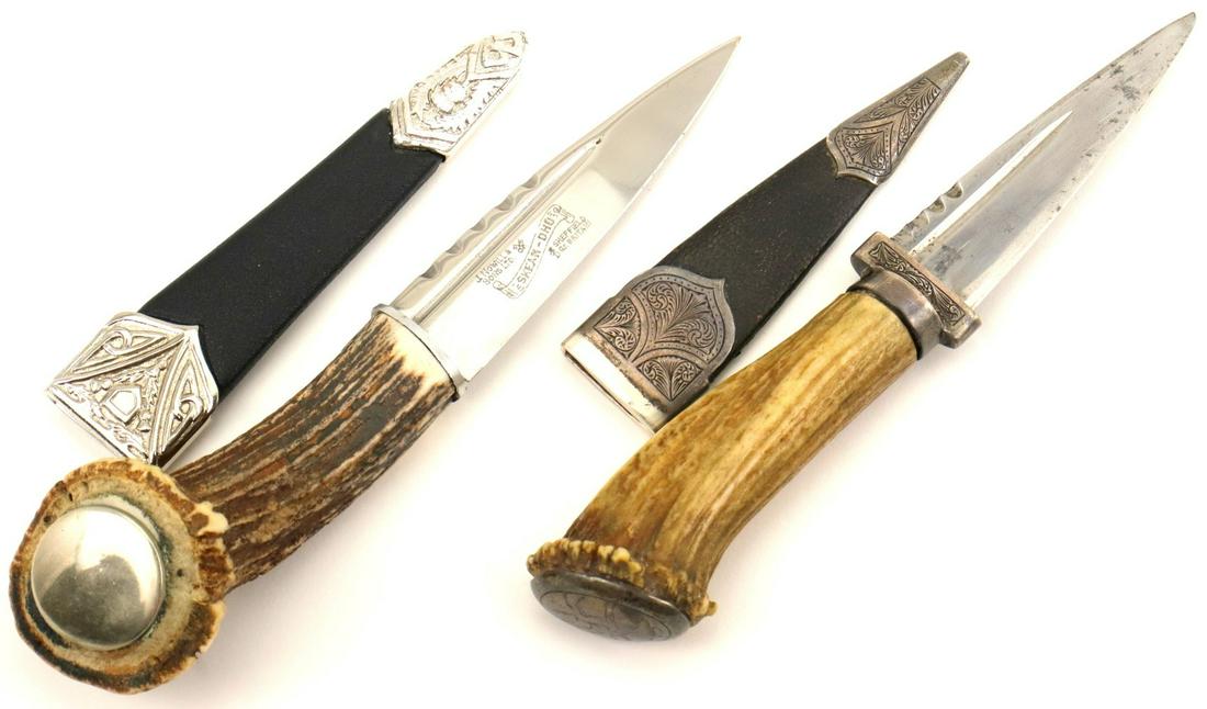 Lot of 2 Vintage Scottish SGIAN DUBH Dirks Daggers in Silvered Mounts & Deer Stag Grips. (1 of 14)