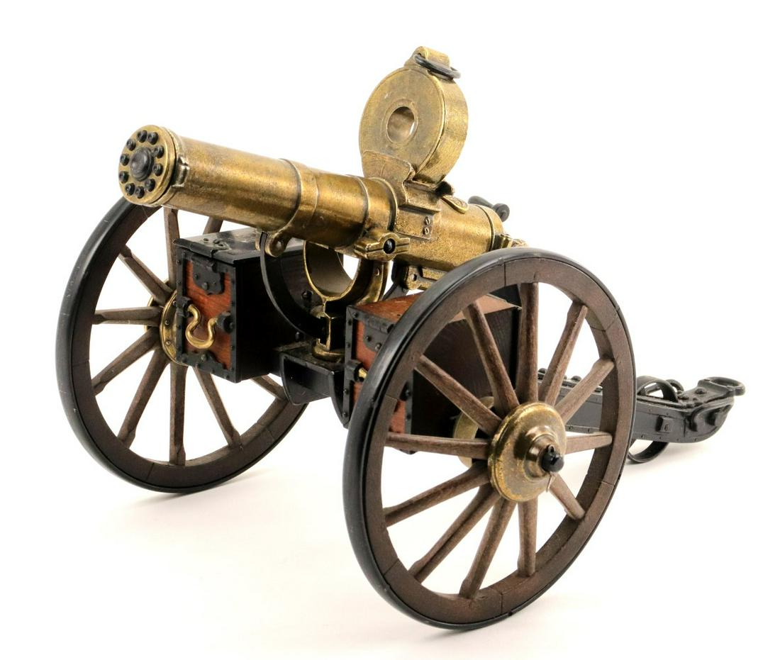 Hartford Conn Gatling USA 1883 Gun Cannon Desktop Mechanical Heavy Duty Model: Fine authentic vintage Hartford Conn Gatling USA 1883 gun cannon desktop mechanical heavy duty model. Gun is 13 1/4" x 8,5". Marked. Cover on the one box is missing~~ DEAR BIDDERS, Please View More De