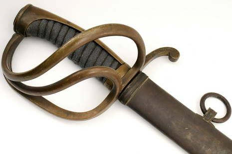 French Napoleoni era Cavalry Officer's Sword with Damascus Steel Blade ~ Possibly Russian ~ Blade: French Napoleon era Cavalry Officer's Sword with Damascus Steel Blade ~ Possibly Russian ~ Blade with Carbolistic Writings.Total length (inside scabbard if present) : 39 1/2", Blade length : 32 3/4".