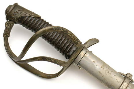 French 19th C. Cavalry Officer's Sword ~ POUR LE ROI ET LA PATRIE: French 19th C. Cavalry Officer's Sword ~ POUR LE ROI ET LA PATRIE. A scarce example with a mirror nickeled blade bearing a wonderful engraved Motto on one side. With its ornate brass hilt mounts,