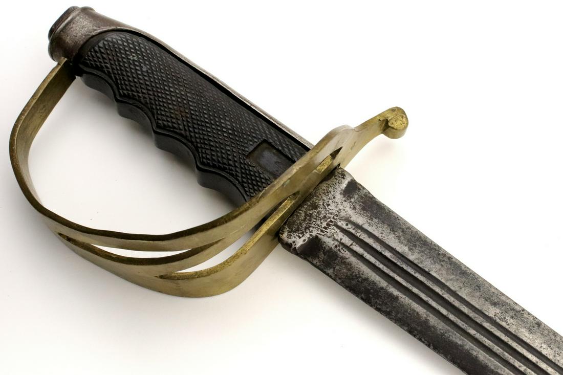 Interesting 19th C. Italian Battle Sword with 17th-18th C. Broad Broadsword Blade ~ Maker Marked &: Interesting 19th C. Italian Battle Sword with 17th-18th C. Broad Broadsword Blade ~ Maker Marked & Regiment Numbered.Total Length (inside scabbard if present) : 39" Blade Length : 33 3/4".Detailed con