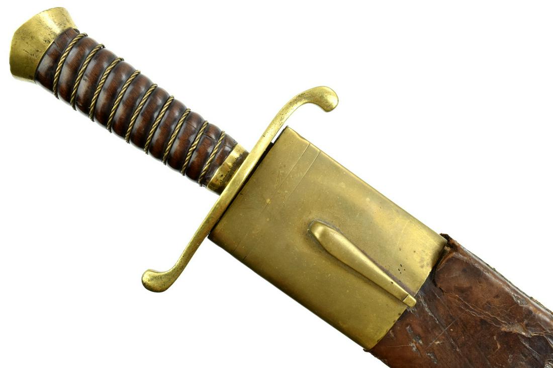 Unusual 18th-19th C. Russian or Austro Hungarian Pioneer Short Sword.: Unusual 18th-19th C. Russian or Austro Hungarian Pioneer Short Sword. A massive short sword for a pioneer or a sapper, showing strong Eastern European characteristics, in its gilt brass mounts with a 