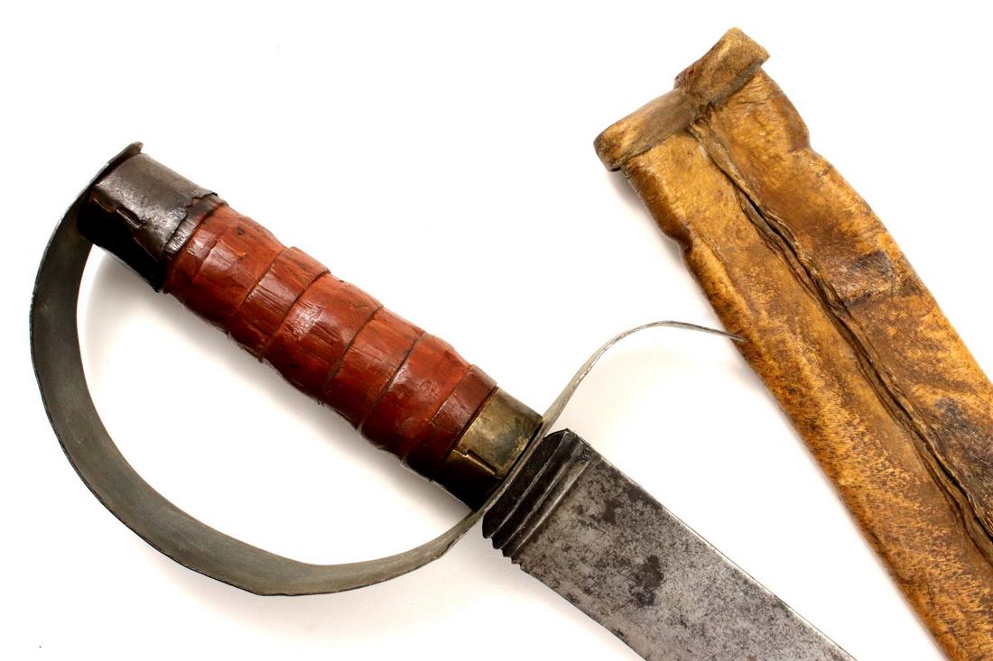 Spanish Colonial Navy Dguard Cutlass Naval Sword in Leather Scabbard