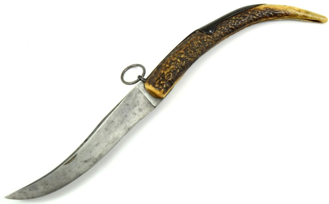 Nice Large 19th C. Spanish or French "Navaja" Folding Knife Dagger: Nice Large 19th C. Spanish or French "Navaja" Folding Knife Dagger. Total length (inside scabbard if present) : 17 1/4", Blade length : 8".~~ DEAR BIDDERS, Please View More Detailed Close-Up Images by