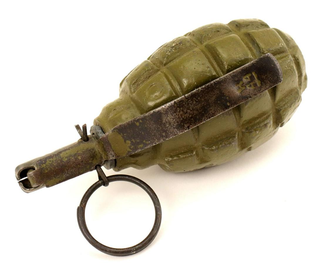 WW II era 1944 Dated Russian Soviet Deactivated Hand Grenade.: WW II era 1944 Dated Russian Soviet Deactivated Hand Grenade. Size 5". ~~ DEAR BIDDERS, Please View More Detailed Close-Up Images by visiting our website - Sofedesignauctions.com ~ Thank you ! ~~~~~~.