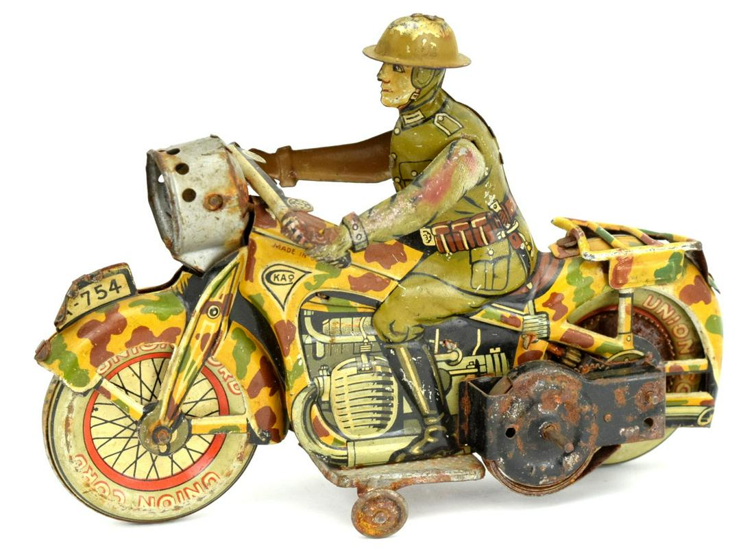 Vintage Arnold CKAO A-754 Military Army Motorcycle German Tin Wind-up Toy (1 of 4)