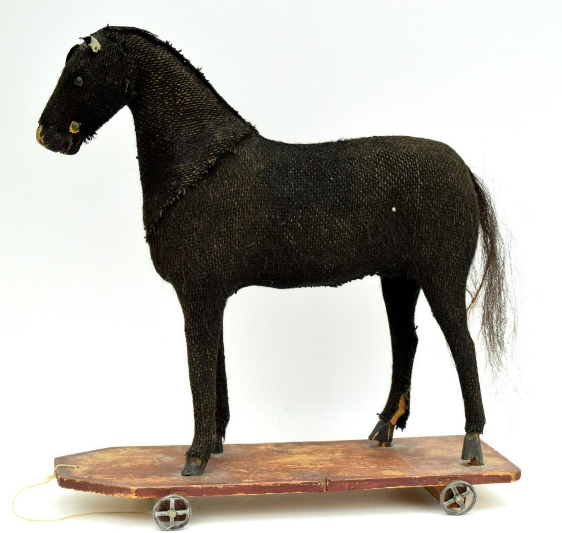 Antique Folk Art Horse On Wheels Pull Along Animal Toy (1 of 9)