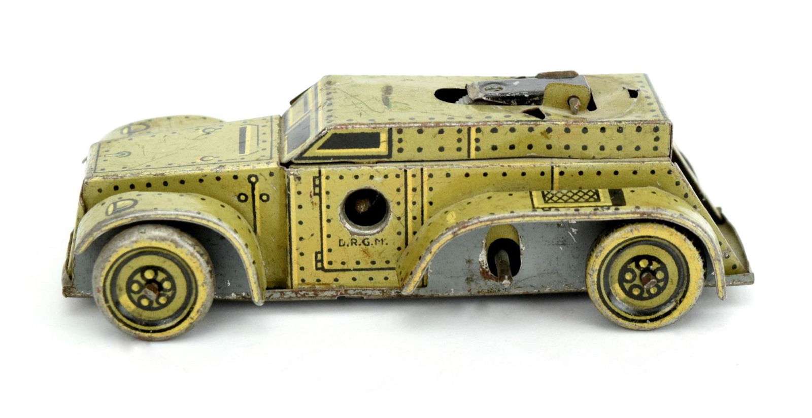A GERMAN D.R.G.M. GAMA T56 TINPLATE CLOCKWORK TOY ARMED CAR (1 of 6)