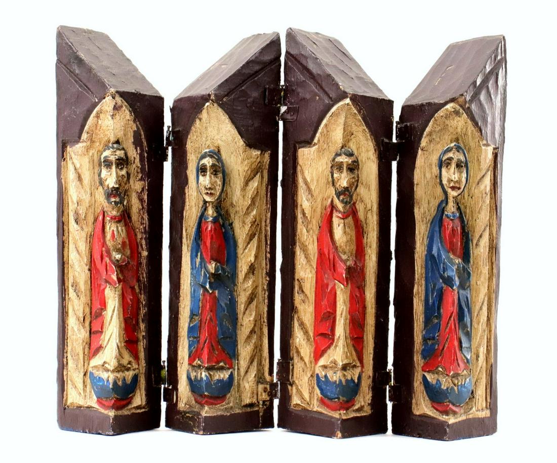 ANTIQUE FOUR SAINTS TRAVEL FOLDING SHRINE (1 of 12)