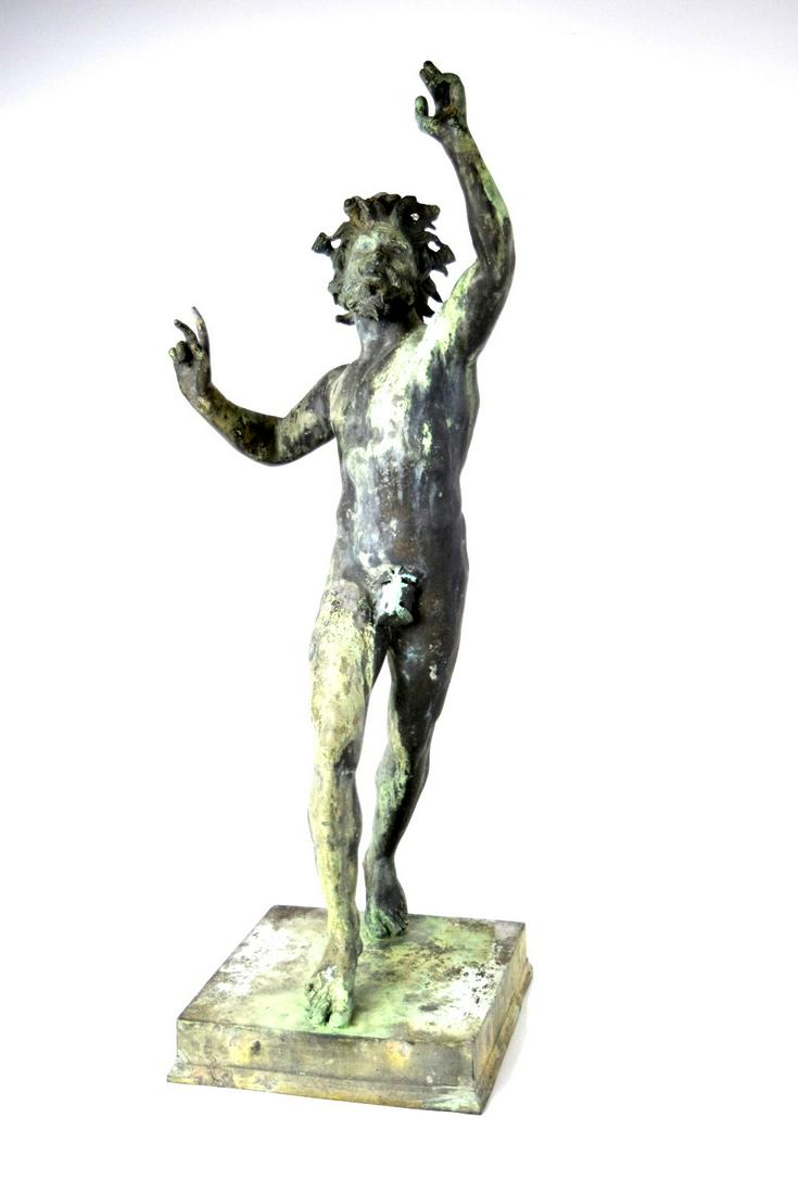 Large Patinated Bronze Sculpture of Dancing Faun (1 of 7)