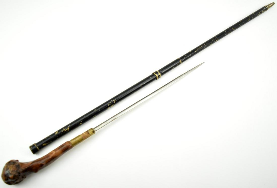 Antique Carved Walking Cane With Dagger Blade (1 of 14)