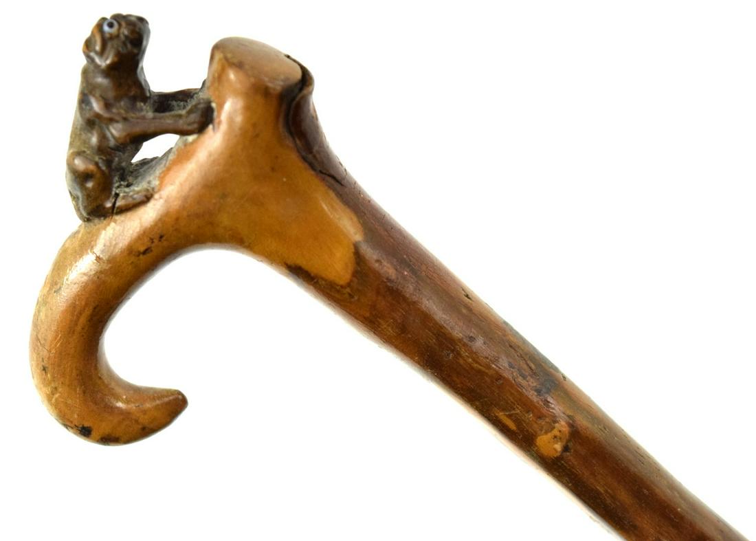 Antique Folk Art Walking Cane With Dog On Handle (1 of 11)