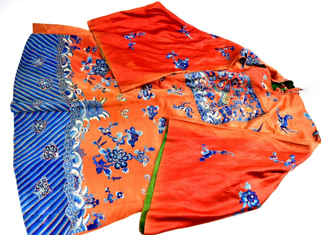 Antique Chinese Phoenix Bird Flowers Embroidery Silk Robe: Rare Chinese old ancient silk hand made red robe with phoenix bird and flowers decoration. Very good original condition, not visible damage. Beautiful example of Chinese art history. 44" long, 27 3/4"