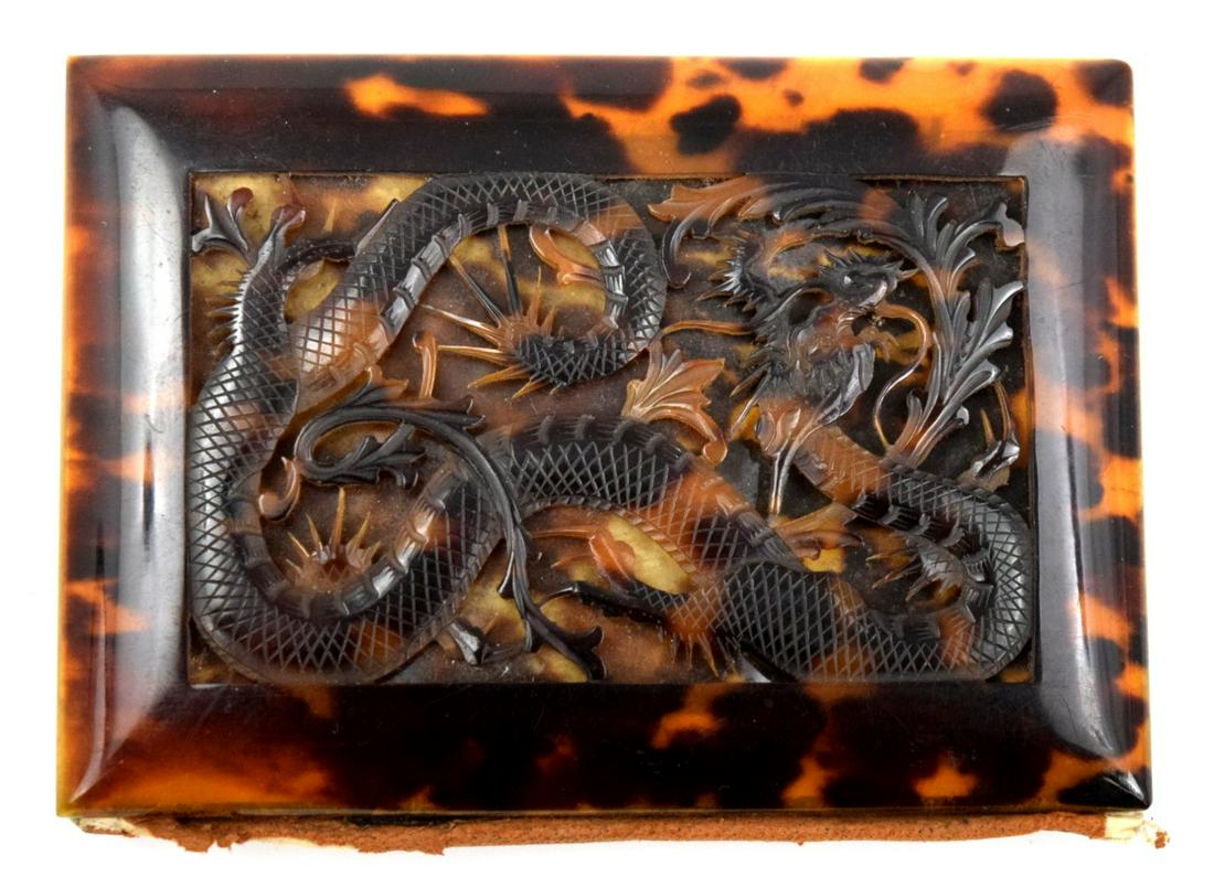 Fine Antique Chinese Carved Dragon Tortoise Shell Card Case (1 of 3)