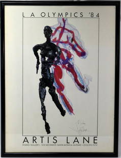 Rare Los Angeles LA Olympics '84 Artis Lane (1927) Signed Poster: Up for the auction is a very fine vintage Artis Lane studio/gallery LA Olympics '84 signed framed poster. Poster is 19" x 25" framed. Signed, personalized.~~ DEAR BIDDERS, Please View More Detailed Cl