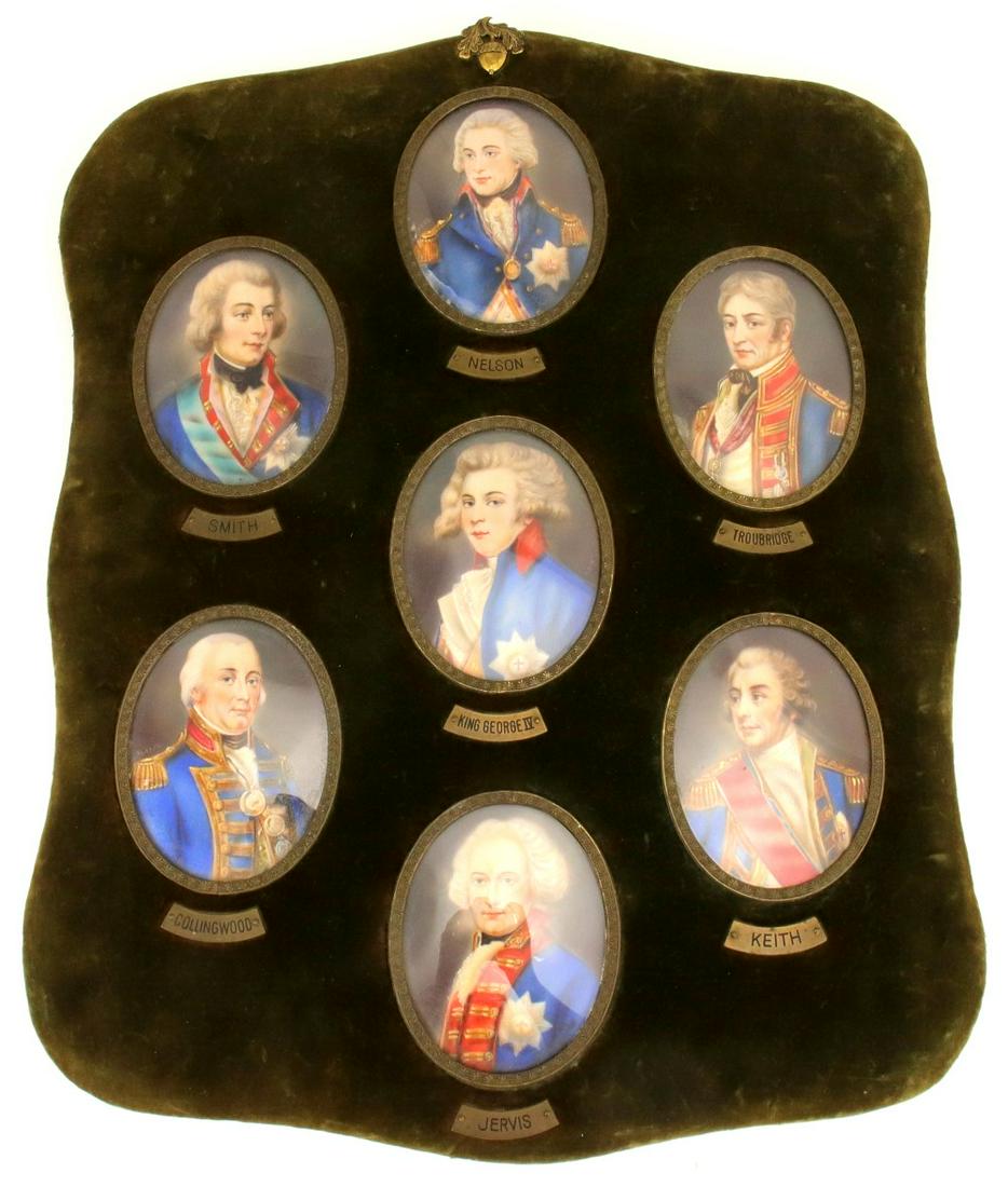 Beautiful 19th C. Wall Plaque Display with 7 Miniature Paintings of English Generals, Admirals & (1 of 11)