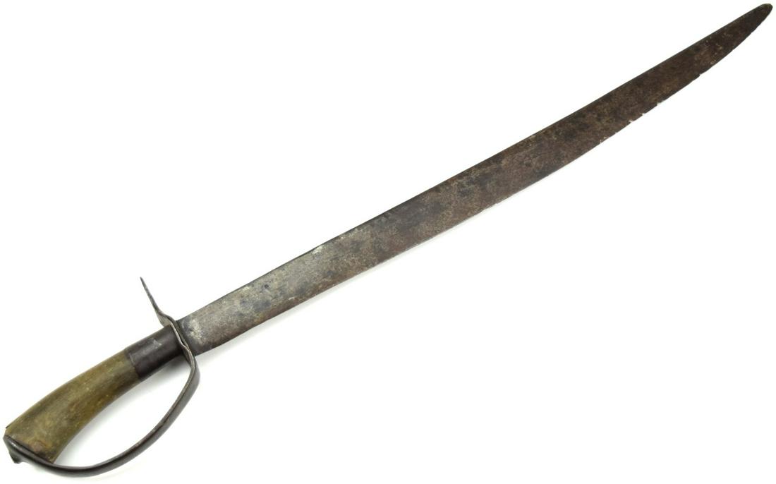 Good Antique Indonesian Pedang Sword with Horn Grip: Good Antique Indonesian Pedang Sword with Horn Grip. Total length (inside scabbard if present) : 25 1/4", Blade length : 22 1/4". ~~ DEAR BIDDERS, Please View More Detailed Close-Up Images by visiting
