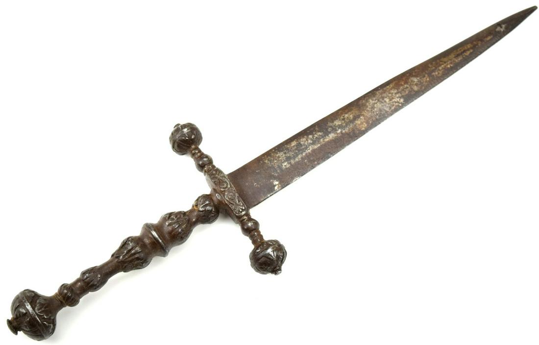 EARLY STILETTO DAGGER WITH CHISELED HILT & UNUSUAL BLADE MARKS ~ PROBABLY 16TH-17TH C. ITALIAN (1 of 17)