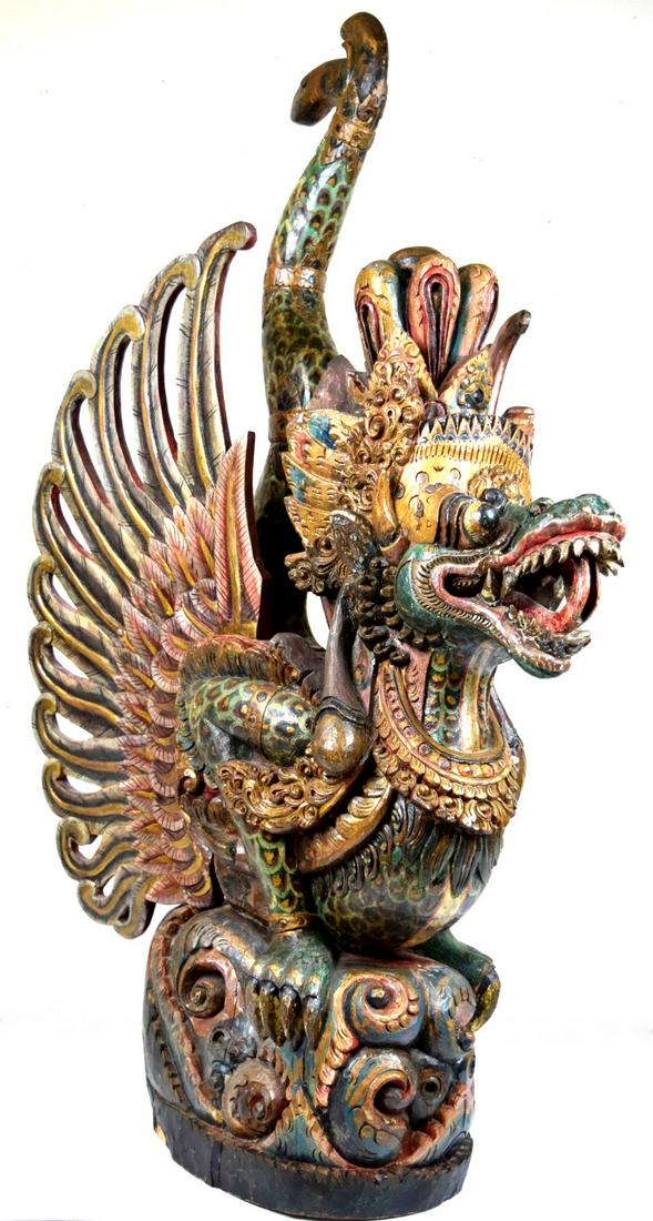 Large, Very Fine Gate Guardian Dragon Multi Colored Wooden Statue (1 of 12)