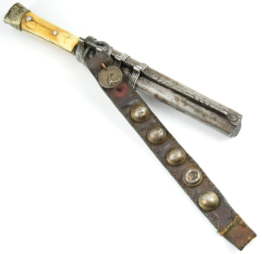 Rare 19th C. Tibetan Traveling TROUSSE Knife & Chopsticks, Interesting Asian Coin Adornment. (1 of 18)